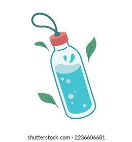 Reusable glass jar with lid and leaves. Sustainable lifestyle, zero waste, ecological concept. Vector illustration in cartoon style. Recycling, waste management, ecology, sustainability.