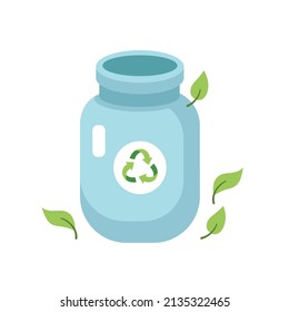 Reusable glass jar. Sustainable lifestyle, zero waste, ecological concept. Vector illustration in cartoon style. Recycling, waste management, ecology, sustainability.