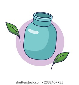 Reusable glass jar. Sustainable lifestyle, zero waste, ecological concept. Vector illustration in cartoon style. Recycling, waste management, ecology, sustainability.