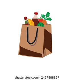 Reusable grocery eco bag with fruit and vegetables isolated from white background