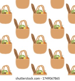 Reusable grocery eco bag pattern with vegetables food ecology planet recycle doodle illustration zero waste wallpaper organic