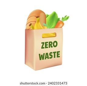 Reusable grocery eco bag with vegetables isolated from white background 3D cartoon. Zero Waste, no plastic and food concept. Eco friendly reusable shopping bag filled with vegetables 3D