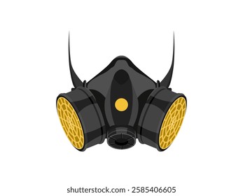 Reusable half-mask respirator illustration design, respiratory protection from airborne contaminants or chemical exposure, industrial work, realistic vector on white background