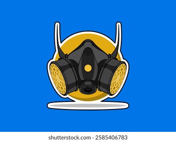 Reusable half-mask respirator illustration design, respiratory protection equipment from airborne contaminants or chemical exposure, industrial work, black outline sticker style realistic vector