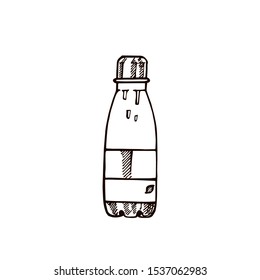 Reusable hand drawn bottle isolated on white background. No plastic and zero waste concept