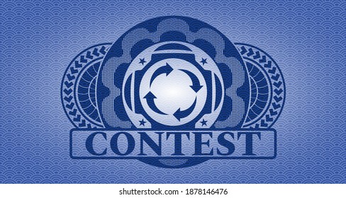 reusable icon and Contest text blue color japan style pattern realistic emblem. Geometric exquisite background. Intense illustration. 