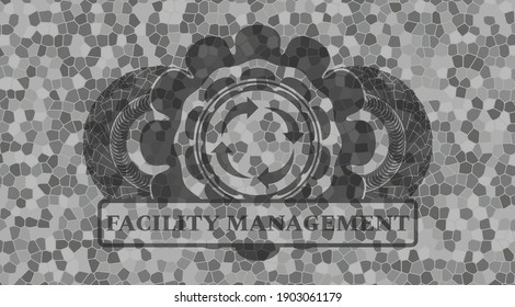 reusable icon and Facility management text stone wall realistic badge. Rock luxurious background. Vector illustration. 