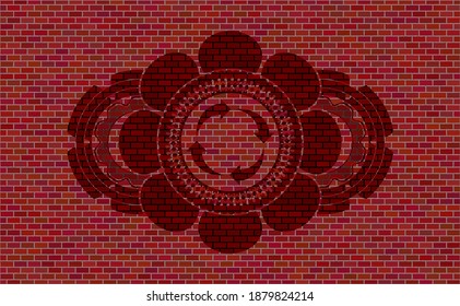 reusable icon inside brick stone wall realistic badge. Tiles fancy background. Intense illustration. 