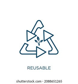 reusable icon. Thin linear reusable outline icon isolated on white background. Line vector reusable sign, symbol for web and mobile