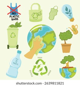 reusable items clipart Zero Waste Lifestyle, eco friendly living clip art illustration