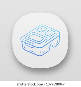 Reusable lunch box app icon. Environmentally friendly, recycle material. Food storage container. Plastic packaging. UI/UX user interface. Web or mobile applications. Vector isolated illustration