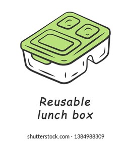 Reusable Lunch Box Color Icon. Zero Waste Swap. Environmentally Friendly, Recycle, Disposal Material. Food Storage Container. Homemade Lunch. Plastic Food Packaging. Isolated Vector Illustration