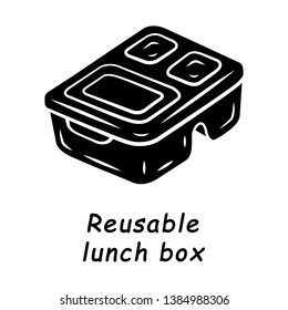 Reusable Lunch Box Glyph Icon. Environmentally Friendly, Recycle Material. Food Storage Container. Plastic Homemade Food Packaging. Silhouette Symbol. Negative Space. Vector Isolated Illustration