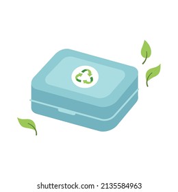 Reusable lunch Box. Sustainable lifestyle, zero waste, ecological concept. Vector illustration in cartoon style. Recycling, waste management, ecology, sustainability.