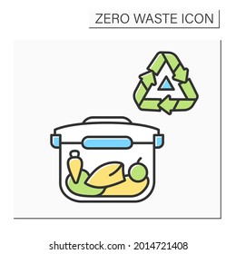 Reusable Lunchbox Color Icon. Food Container With Recycling. Concept Of Zero Waste, Safe Food Storage And Ecology Friendly School Meal Togo Packaging. Isolated Vector Illustration