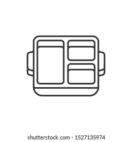 Reusable lunchbox line black icon. Metallic product container for food storage. Zero waste lifestyle. Eco friendly. Sign for web page, app, promo. UI/UX/GUI design element. Editable stroke.