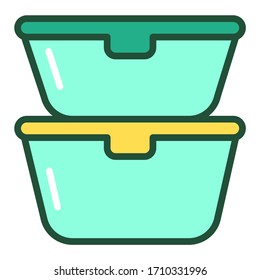 Reusable Lunchboxes Line Color Icon. Zero Waste Lifestyle. Metallic Containers For Food Storage. Outline Pictogram For Web Page, Mobile App, Promo.