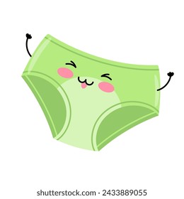 Reusable menstrual period panties. Women's intimate hygiene item. Happy kawaii character.