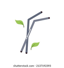 Reusable metal drinking straws. Sustainable lifestyle, zero waste, ecological concept. Vector illustration in cartoon style. Recycling, waste management, ecology, sustainability.