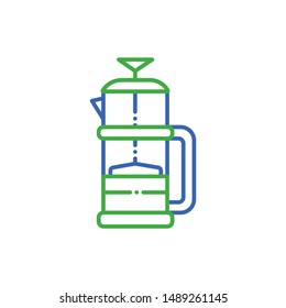 Reusable metal french press coffee and tea line color icon. Kitchenware pictogram. Zero waste lifestyle. Eco friendly. Sign for web page, app, promo. UI/UX/GUI design element. Editable stroke.