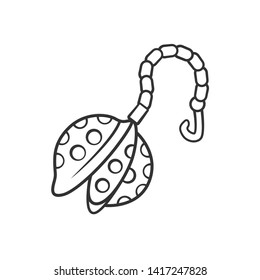 Reusable metal tea infuser linear icon. Zero waste tea strainer, ball on chain. Disposable kitchen device. Thin line illustration. Contour symbol. Vector isolated outline drawing. Editable stroke