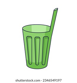 Reusable mug with drinking straw. Sustainable lifestyle, zero waste, ecological concept. Vector illustration in cartoon style. Recycling, waste management, ecology, sustainability.
