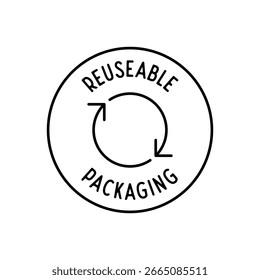 Wiederverwendbares Verpackungs-Symbol mit kreisförmigen Pfeilen in der Vektorgrafik des minimalen Umrissstils
