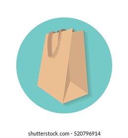 Reusable paper shopping bag vector icon on light green circle