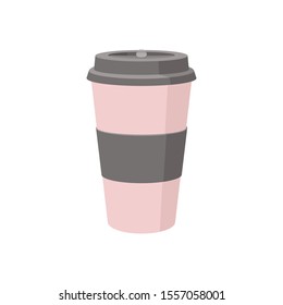 Reusable Pink Coffee Cup, Zero Waste Concept Flat Vector Illustration On Transparent Background