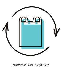 Reusable polyethylene bag. Design element. Vector illustration. Icon with shadow isolated on white background.
