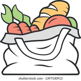 Reusable produce bag color icon. Zero waste recyclable textile bag for grocery products. Organic market tote. Isolated vector illustration