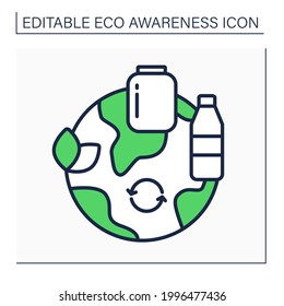 Reusable products line icon. Plastic and glasses bottles, jars, containers. Reasonable consumption.Eco awareness concept. Isolated vector illustration. Editable stroke