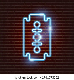Reusable razor blade neon icon. Eco-friendly style. Zero waste concept.