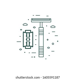 Reusable razor with blade thin line icon. Zero waste manual shaver for eco-friendly and sustainable living.