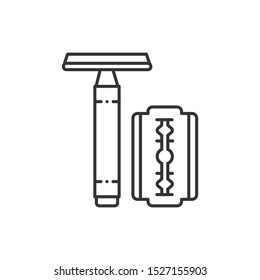 Reusable razor line black icon. Metallic shaving tool. Zero waste lifestyle. Eco friendly. Sign for web page, app, promo. UI/UX/GUI design element. Editable stroke.