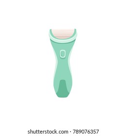 Reusable shaving razor with wide handle and three blades, hair removal procedure, flat style icon, vector illustration isolated on white background. Flat icon of reusable lady shaving razor