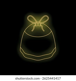 Saco de compras reutilizável brilhando com luz amarela neon no fundo preto