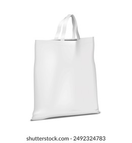 Reusable shopping bag with handles. 3d mockup. White grocery tote bag. Realistic vector mock-up. Large cotton fabric shopper. Template for design