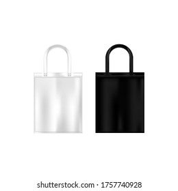 Reusable Shopping Tote Bag Mockup. White And Black Bags With Blank Copy Space. Cloth Bag Tote. Vector On Isolated White Background. Eps 10