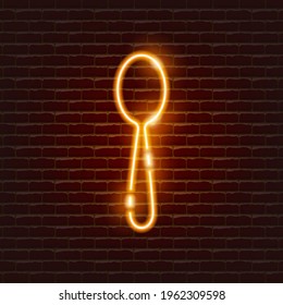 Reusable spoon neon icon. Eco friendly lifestyle. Zero waste concept.