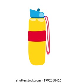 reusable sports water bottle. plastic bottle. sports flask. stock vector illustration isolated on white background. 