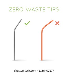 Reusable steel drinking straw instead of plastic straw. Zero waste tips. Eco lifestyle.