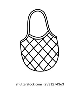 Reusable string bag isolated on white background. Grocery mesh or net bag. Vector hand-drawn illustration in doodle style. Perfect for cards, decorations, logo. Zero waste, ecology concept.