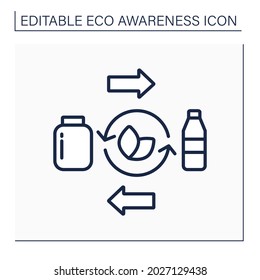 Icono de línea reutilizable de software de mesa. Reciclando. Se puede devolver con botellas, frascos, contenedores. Consumo razonable.Concepto de conciencia ecológica. Ilustración vectorial aislada. Trazo editable