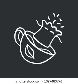 Reusable tea bag chalk icon. Zero waste recyclable container for tea infusing. Disposable paper bags for herbs infusion. Isolated vector chalkboard illustration