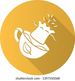 Reusable tea bag flat long shadow glyph icon. Zero waste recyclable container for tea infusing. Disposable paper bags for herbs infusion. Vector silhouette illustration