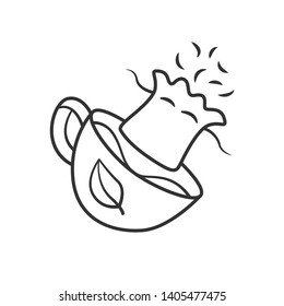 Reusable tea bag linear icon. Zero waste container for tea infusing. Disposable paper bags for herbs infusion.Thin line illustration. Contour symbol. Vector isolated outline drawing. Editable stroke