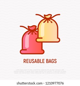 Reusable textile bags thin line icon. Modern vector illustration of zero waste eco bags.