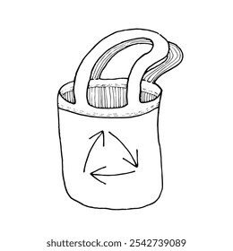 Reusable textile grocery bag sketch. Zero waste shopping concept. Eco friendly shopper. Responsible shopping sustainable lifestyle concept