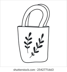 Reusable textile grocery bag sketch. Zero waste shopping concept. Eco friendly shopper. Responsible shopping sustainable lifestyle concept